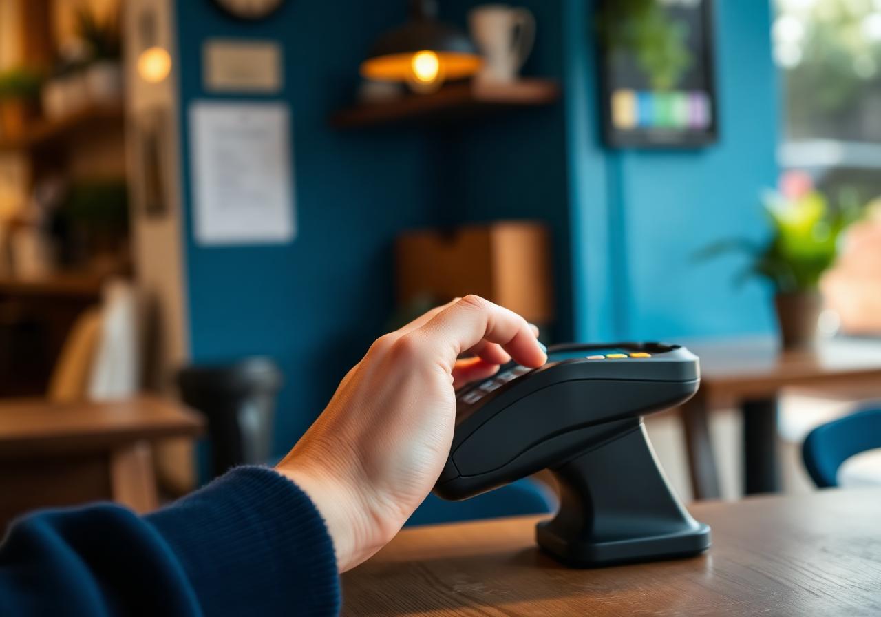 Comerciante usando uma maquininha de cartão